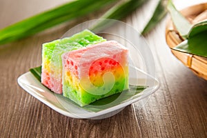 Kuih Lapis Ubi with rainbow color, traditional Malaysian Nyonya sweet cake photo