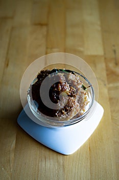 Kuih Puteri Mandi served on a bowl. Famous food during Ramadan in Kelantan, Malaysia. Made from glutinous rice flour, coconut,