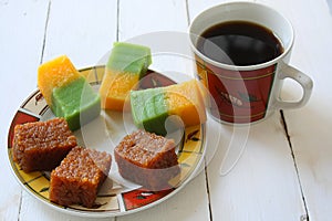 Kuih Wajik, Kuih Lapis Ubi Kayu and Coffee