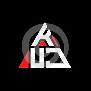 KUJ triangle letter logo design with triangle shape. KUJ triangle logo design monogram. KUJ triangle vector logo template with red