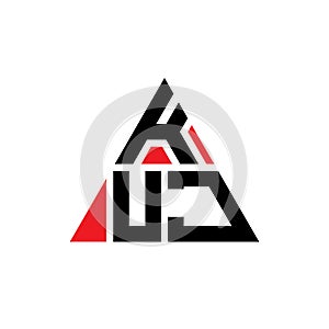 KUJ triangle letter logo design with triangle shape. KUJ triangle logo design monogram. KUJ triangle vector logo template with red