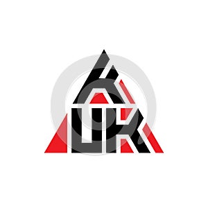 KUK triangle letter logo design with triangle shape. KUK triangle logo design monogram. KUK triangle vector logo template with red