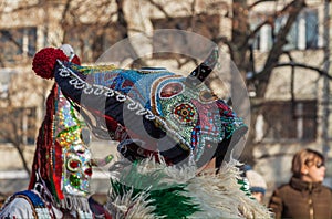 `Kukeri` participant in Surva Festival in Pernik, Bulgaria