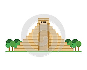 Kukulcan Temple, Chichen Itza Mexico. Isolated on white background vector illustration
