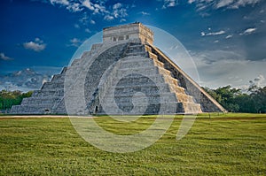 Kukulkan Pyramid at Chichen Itza, Mexico (sunset)