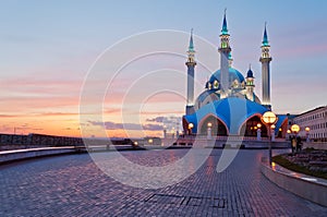 Kul Sharif mosque in Kazan Kremlin at sunset. Russ