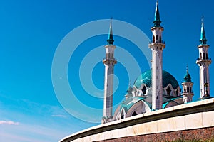 The Kul Sharif mosque in Kazan Kremlin at sunset. View from the Manezh building.The Kul Sharif Mosque is a one of the largest mosq