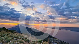 Kula - Scenic view from top of mount Kula near Omis, Dinara mountains, Split-Dalmatia, Croatia, Europe. Majestic coastline