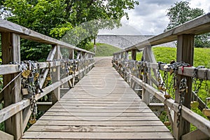 Kuldiga brick bridge over river Venta