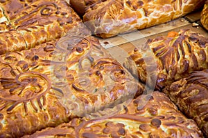 Kulebyaka cabbage pie. Russian cuisine