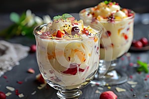 kulfi falooda Ice cream with dry fruits in glass for Eid al-Fitr celebration, Generative AI