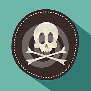 Kull and bones / Jolly Roger - pirate icon, black label, app design element, illustration, flat