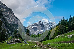 Kullu, Himachal Pradesh, India - May 05, 2019 : Beautiful Scenes experienced during the trek to the Hamta Pass Trek in the photo