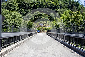 Kumabashiri Bridge, Ishikawa, Japan. The bars and barbed wire are to deter suicide attempts