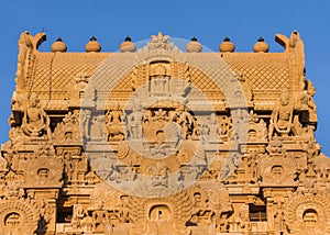 Kumbam on top of entrance Gopuram at Brihadeswarar temple.