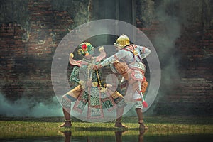 Kumbhakarna Mask Ramayana story Art culture Thailand Dancing in photo