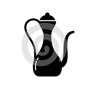 Kumgan. Silhouette Eastern jug. Outline icon of antique copper pitcher. Black simple illustration of arabic dishes with graceful photo