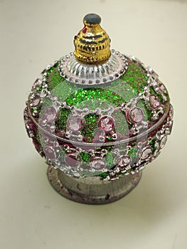 Kumkuma Chimil - Kumkum Holder - Green Stone work - Art of Traditional - A Saffron Kit - Sindoor photo