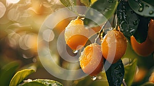 kumquat close up on tree. selective focus