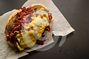 Kumru / New Yorker Sandwich with sausage, ham and melted cheese photo