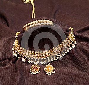 Kundan jewelry in black background