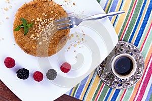 Kunefe and Turkish coffee on a picnic Table