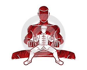 Kung Fu fighter, Martial arts action cartoon graphic