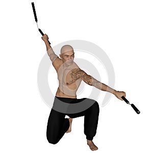 Kung Fu monk with nunchaku