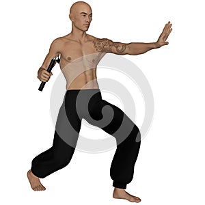 Kung Fu monk with nunchaku