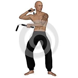 Kung Fu monk with nunchaku