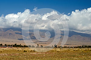 Kungoy Ala-Too or Kungey Alataw mountain view from Ysyk Kol and Tamchy village