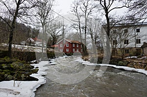 Kungsbacka river with cold water and ice
