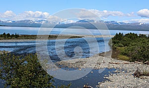 Kungsleden river in the arctic tundra. Abisko national park, Nothern Sweden