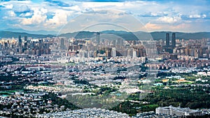 Kunming city skyline panorama with buildings of downtown area Yunnan China