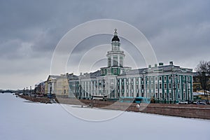 Kunstkamera Museum building on the Neva River embankment in winter