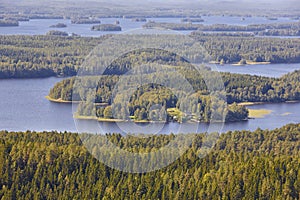 Kuopio area in Finland. Island, forest lake. Finnish landscape photo