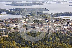 Kuopio village in Finland. Island, forest lake. Finnish landscape photo