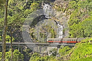 Kuranda scenic railway winding up the tracks photo