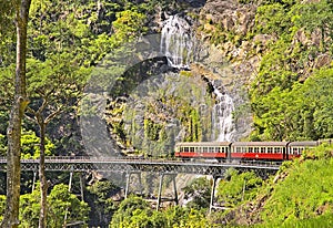 Kuranda scenic railway winding up the tracks photo