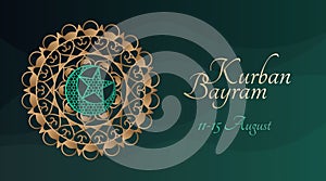 Kurban Bayram banner template with traditional arabic pattern