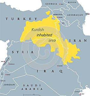 Kurdish-inhabited area political map photo