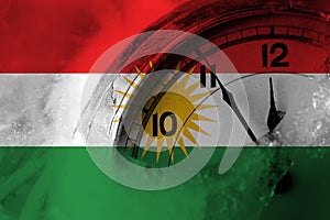 Kurdistan, Kurdish, Kurds flag with clock close to midnight in the background. Happy New Year concept