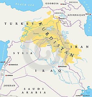 Kurdistan, Kurdish lands political map photo