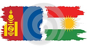 Kurdistan and Mongolia grunge flags connection vector