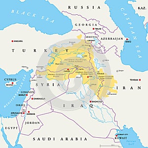 Kurdistan region political map photo