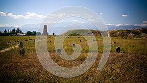 Kurgan stelae aka Balbals and Burana tower, Tokmok,Chuy Valley Kyrgyzstan