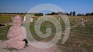 Kurgan stelae aka Balbals near the Berana tower, Tokmok,Chuy Valley Kyrgyzstan