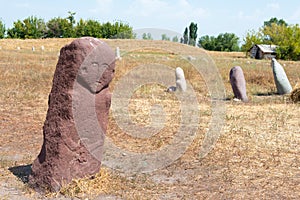 Kurgan stelae at Ruins of Balasagun in Tokmok, Kyrgyzstan. Balasagun is part of the World Heritage