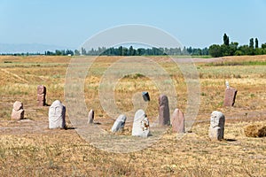 Kurgan stelae at Ruins of Balasagun in Tokmok, Kyrgyzstan. Balasagun is part of the World Heritage