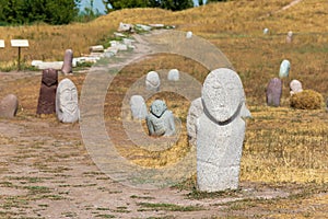 Kurgan stelae at Ruins of Balasagun in Tokmok, Kyrgyzstan. Balasagun is part of the World Heritage